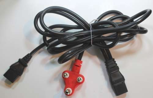 1 x Computer Dual Power Cable Dedicated Red Plug to 2 x Kettle IEC 15 Plug 1.8m