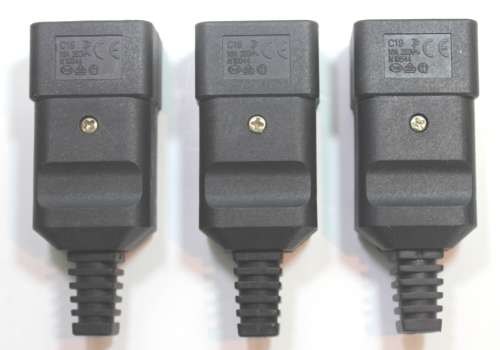 3 x Rewireable Screw Type C20 Cable Mount IEC Connector Male, 18A, 250 V ac