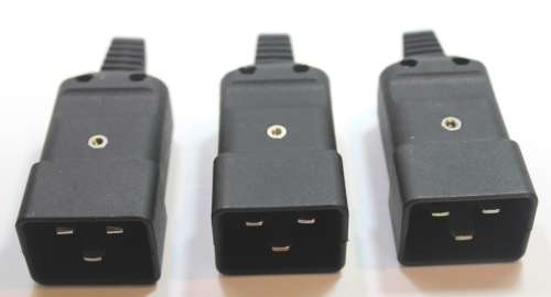 3 x Rewireable Screw Type C20 Cable Mount IEC Connector Male, 18A, 250 V ac
