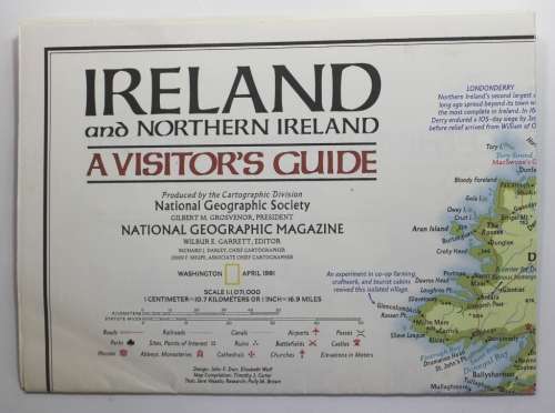 National Geographic Folded Map of Ireland and Northern Ireland April 1981