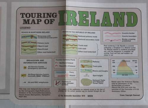 AA Touring Map of Ireland, Folded, 1979