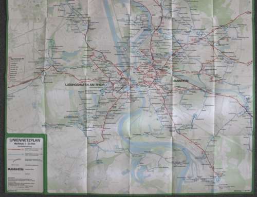 Map of Mannheim and Ludwigshafen Transport Network Sept 1987, Folded Map