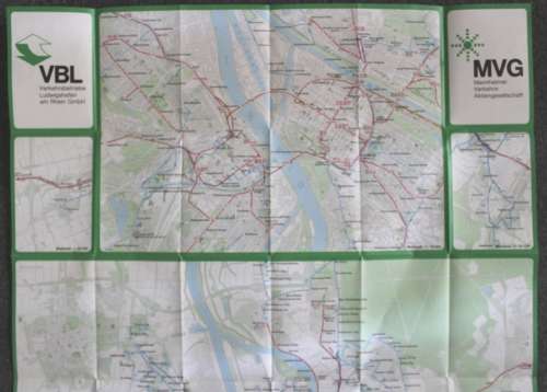 Map of Mannheim and Ludwigshafen Transport Network Sept 1987, Folded Map