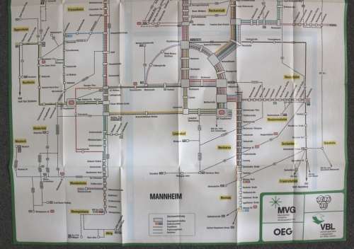 Map of Mannheim and Ludwigshafen Transport Network Sept 1987, Folded Map