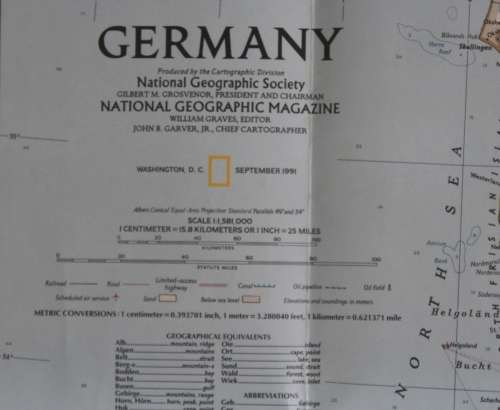 National Geographic Folded Map of A Travelers Map of Germany Sept 1991