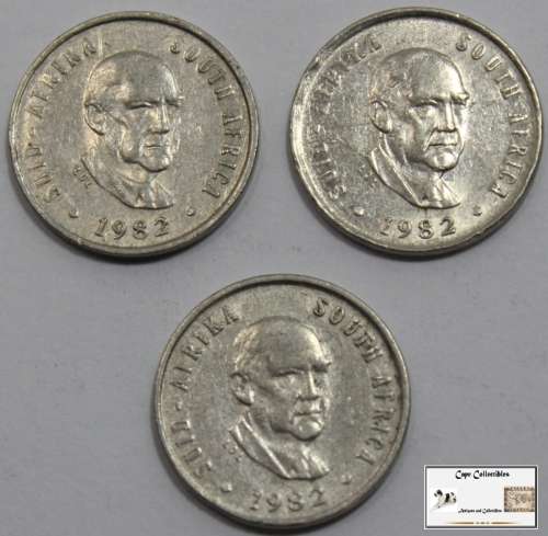 South Africa 5 Cent Coin 1982 x 3 (Three Coins) Circulated
