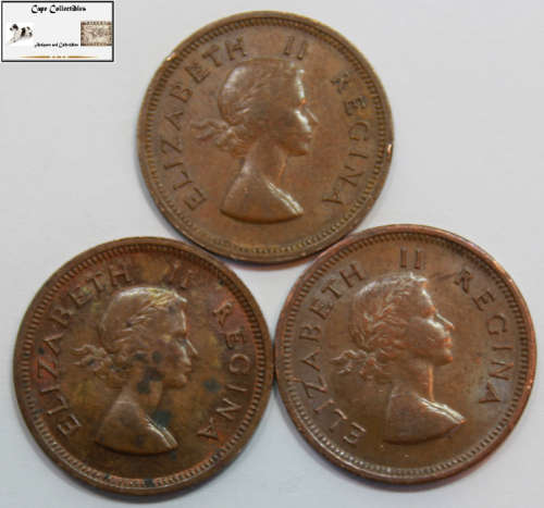 South Africa 1/4 Penny Coin 1957x2 and 1959x1 (Three Coins) Farthing Circulated