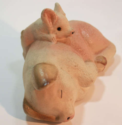 Sleeping Pig and Piglet Playing Ceramic Ornament
