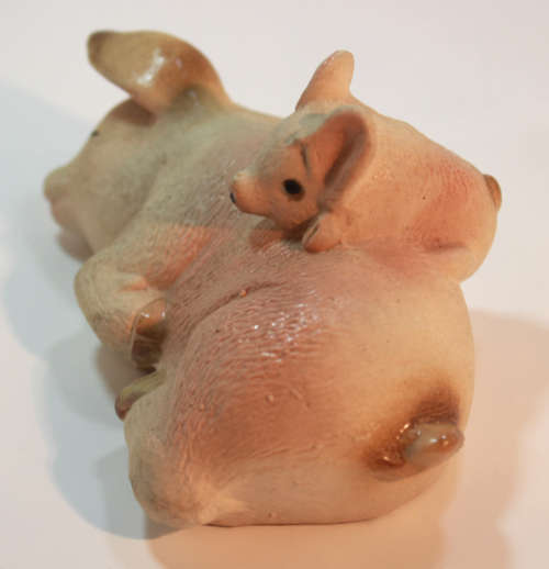Sleeping Pig and Piglet Playing Ceramic Ornament