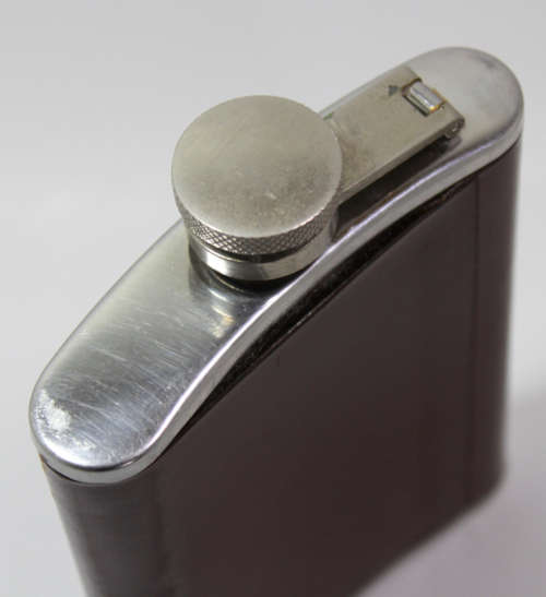 Vintage 6oz Stainless Steel Hip Flask with Leather Surround