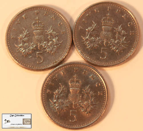 United Kingdom 5 Pence 2x1990/1x1991 (Three Coins) Circulated
