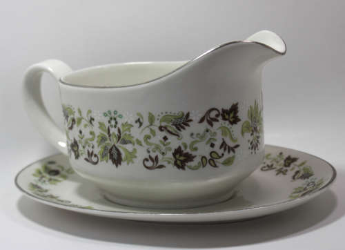 Royal Doulton `Vanity Fair` Pattern Gravy Boat and Under Plate