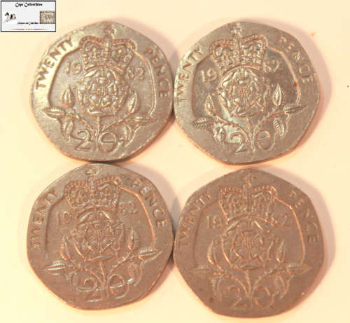 United Kingdom 20 Pence 1982x4 (Four Coins) Circulated