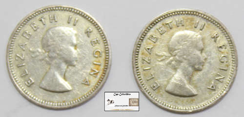 South Africa 3 Pence 1958 Coin (Two) VF20