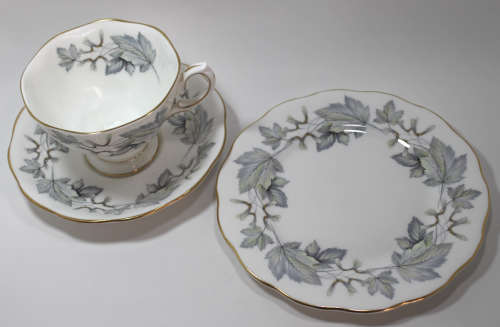 Royal Albert Silver Maple Bone China Trio Cup, Saucer and Cake Plate