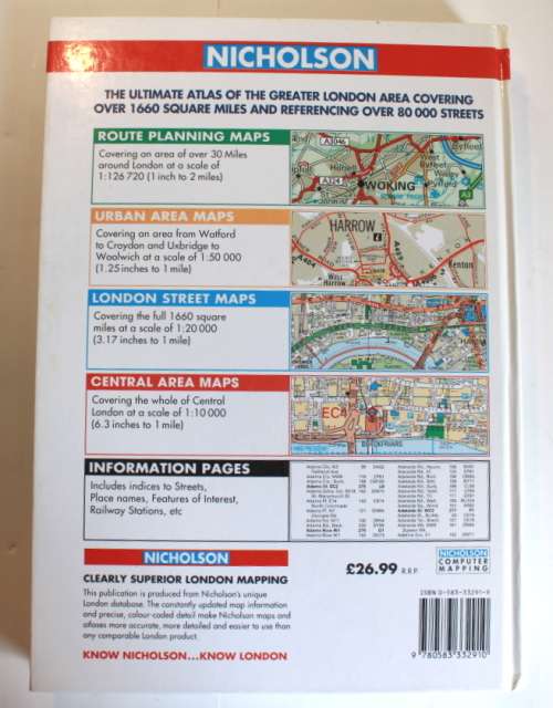 Nicholson Greater London Street Atlas Comprehensive Edition Hardcover Map Book 1997