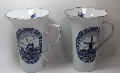 Pair of Delfts Blaauw Oude Molen Fabriek Vases with Handle