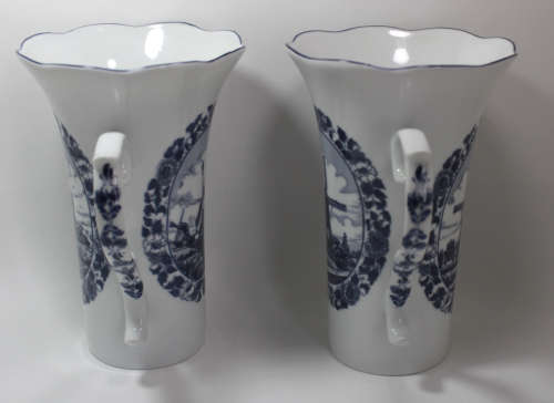 Pair of Delfts Blaauw Oude Molen Fabriek Vases with Handle