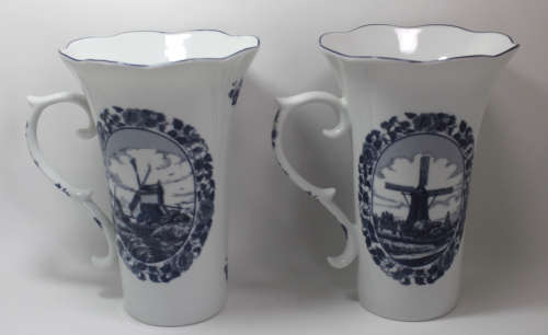 Pair of Delfts Blaauw Oude Molen Fabriek Vases with Handle