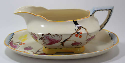 Vintage John Maddock and Sons Gravy Boat Hand Painted Gladys Scarlett.