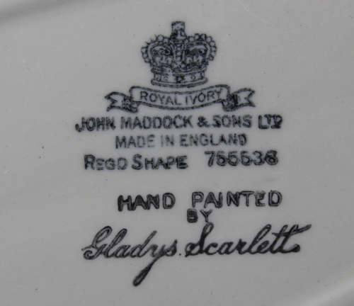 Vintage John Maddock and Sons Gravy Boat Hand Painted Gladys Scarlett.