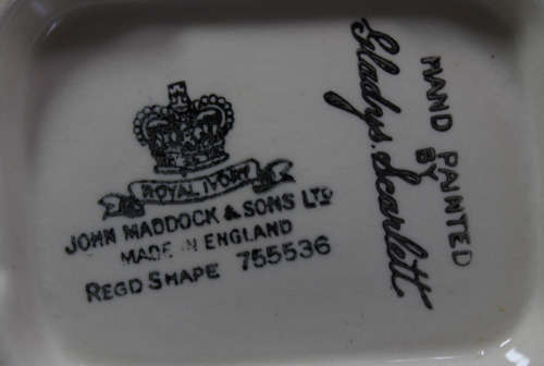 Vintage John Maddock and Sons Gravy Boat Hand Painted Gladys Scarlett.