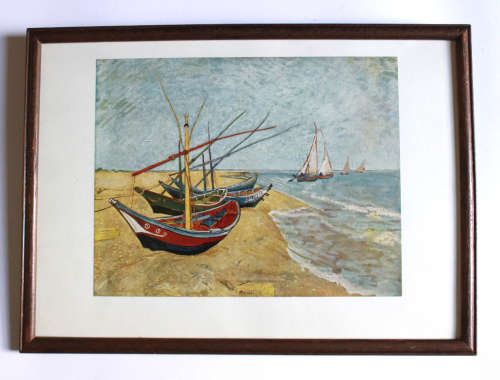Vincent van Gogh Fishing Boats on the Beach at Saintes-Maries Reproduction Print Framed