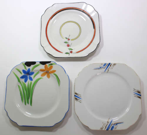 Set of 3 Art Deco Style Tea Plates