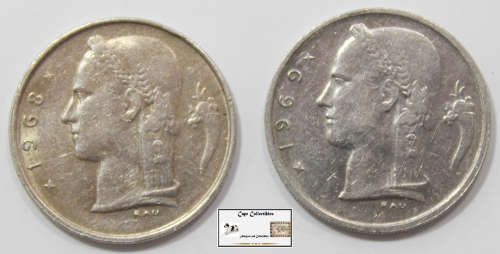 Belgium 1 Franc 1968/1969 (Two Coins) Circulated