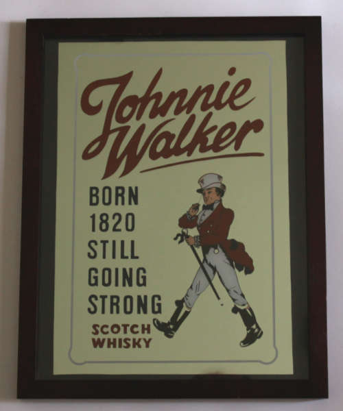Johnnie Walker Scotch Whisky Bar Mirror in Black Frame