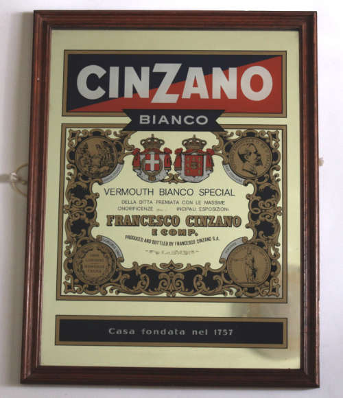 Vintage Cinzano Vermouth Bianco Special Framed Bar Mirror