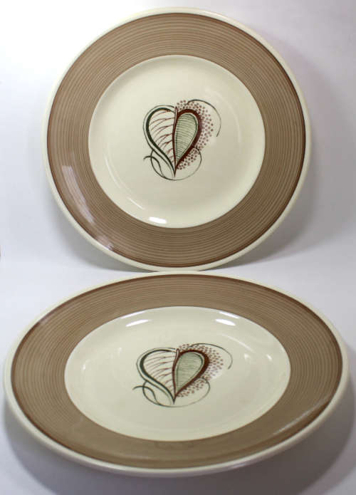 Pair of Susie Cooper Brown Skeleton Leaf Pattern 2353 Dinner Plate