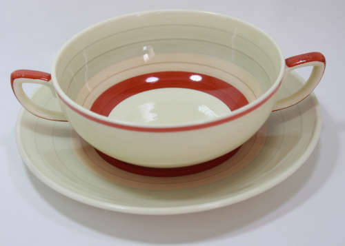 Vintage Susie Cooper Soup Bowl with Saucer Pattern 499