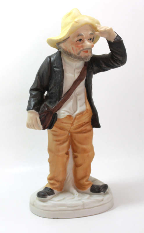 Bearded Old Man with Hat and Coat and Satchel Porcelain Figurine