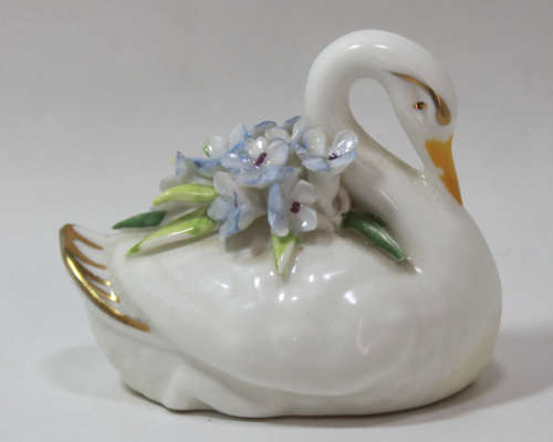 Vintage Adderley Bone China Swan with Flower Bouquet Miniature Ornament