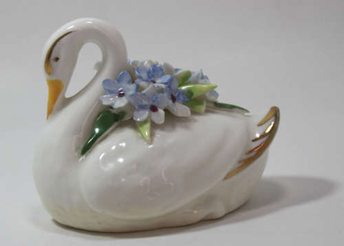 Vintage Adderley Bone China Swan with Flower Bouquet Miniature Ornament
