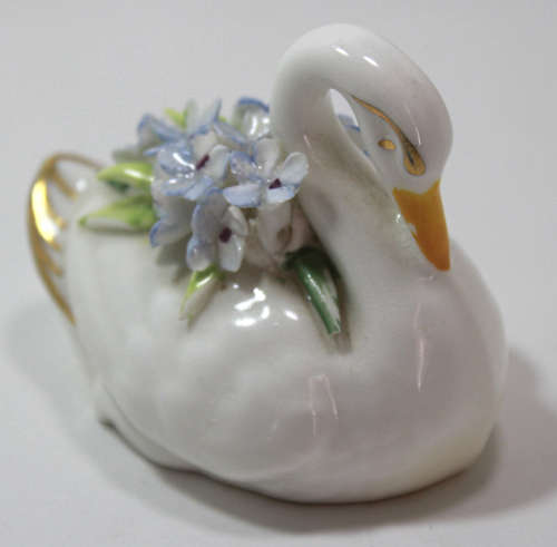 Vintage Adderley Bone China Swan with Flower Bouquet Miniature Ornament