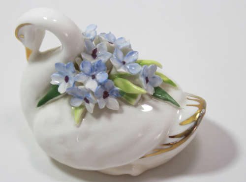 Vintage Adderley Bone China Swan with Flower Bouquet Miniature Ornament