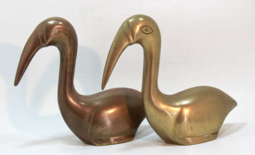 Pair Of Brass Plated Toucan Ornamental Figurines