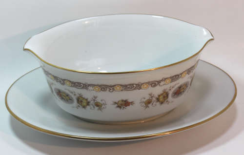 Noritake Selina Pattern 2252 Gravy Boat and Attached Underplate
