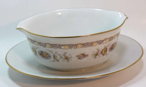 Noritake Selina Pattern 2252 Gravy Boat and Attached Underplate