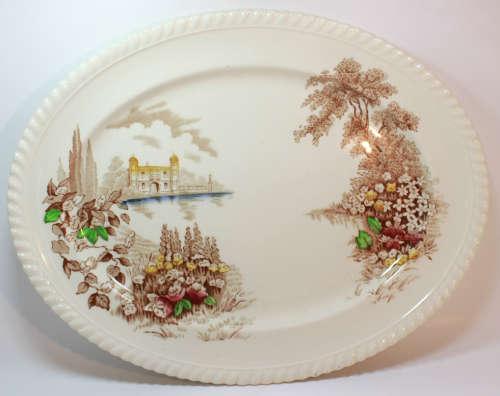 Vintage Johnson Bros Castle On The Lake Large Oval Serving Platter