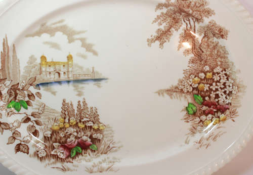 Vintage Johnson Bros Castle On The Lake Large Oval Serving Platter