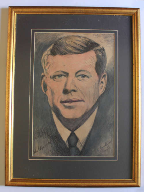 Framed Original Portrait of John F Kennedy by Walter Buchhorn 1999