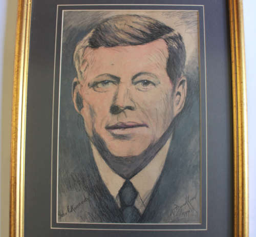 Framed Original Portrait of John F Kennedy by Walter Buchhorn 1999