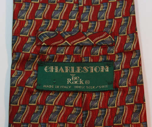Red with Grey-Blue Pattern Pure Silk Classic Necktie by Charleston