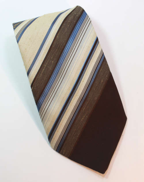 Beige with Blue and Brown Stripes Classic Necktie Comme Soie by Cravateur