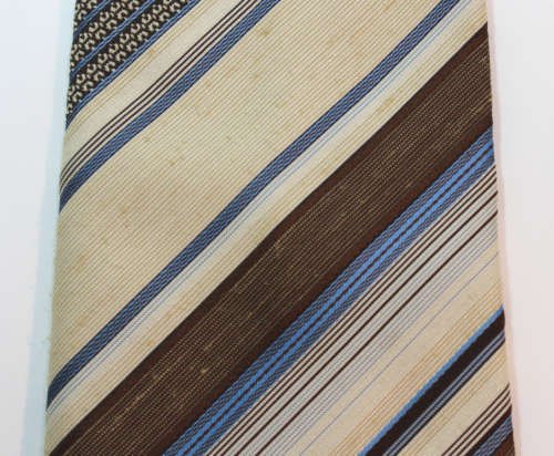 Beige with Blue and Brown Stripes Classic Necktie Comme Soie by Cravateur