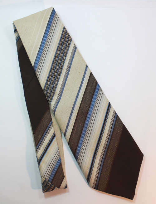 Beige with Blue and Brown Stripes Classic Necktie Comme Soie by Cravateur