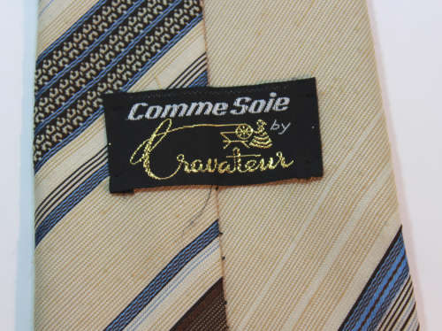 Beige with Blue and Brown Stripes Classic Necktie Comme Soie by Cravateur